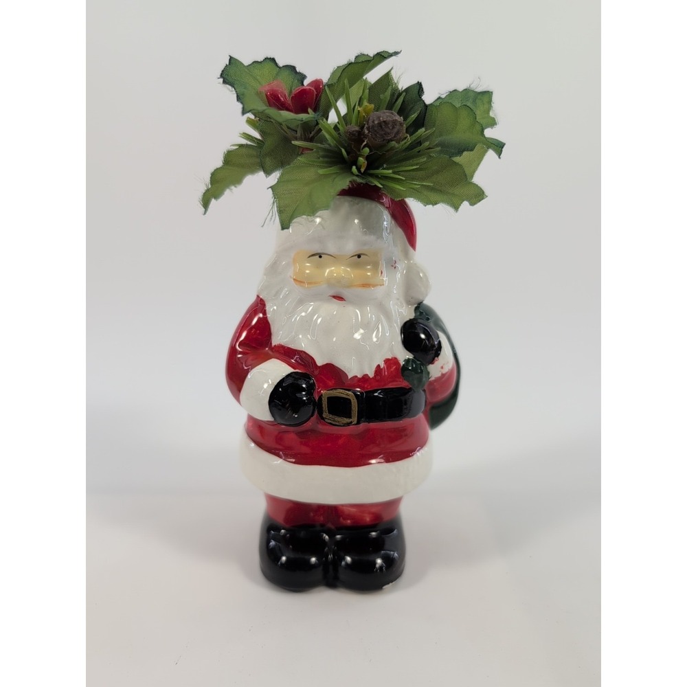 Vintage Santa 6" Planter Ceramin J.S.N. Made In Taiwan Christmas Decor‎
